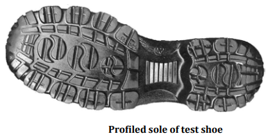 profiled sole and heel of test shoe used in the ramp testing under en-16165